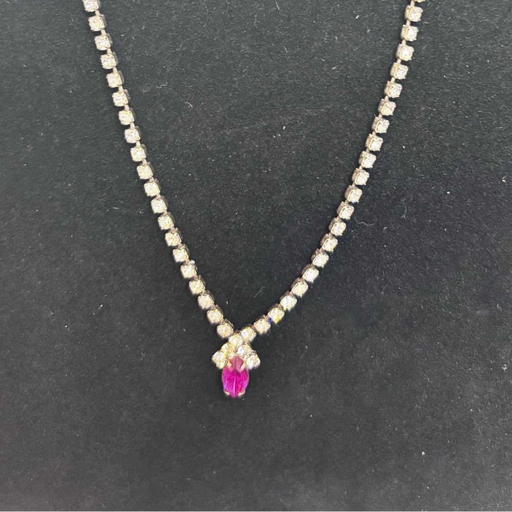 Vintage Crystal Necklace with Pink Gem